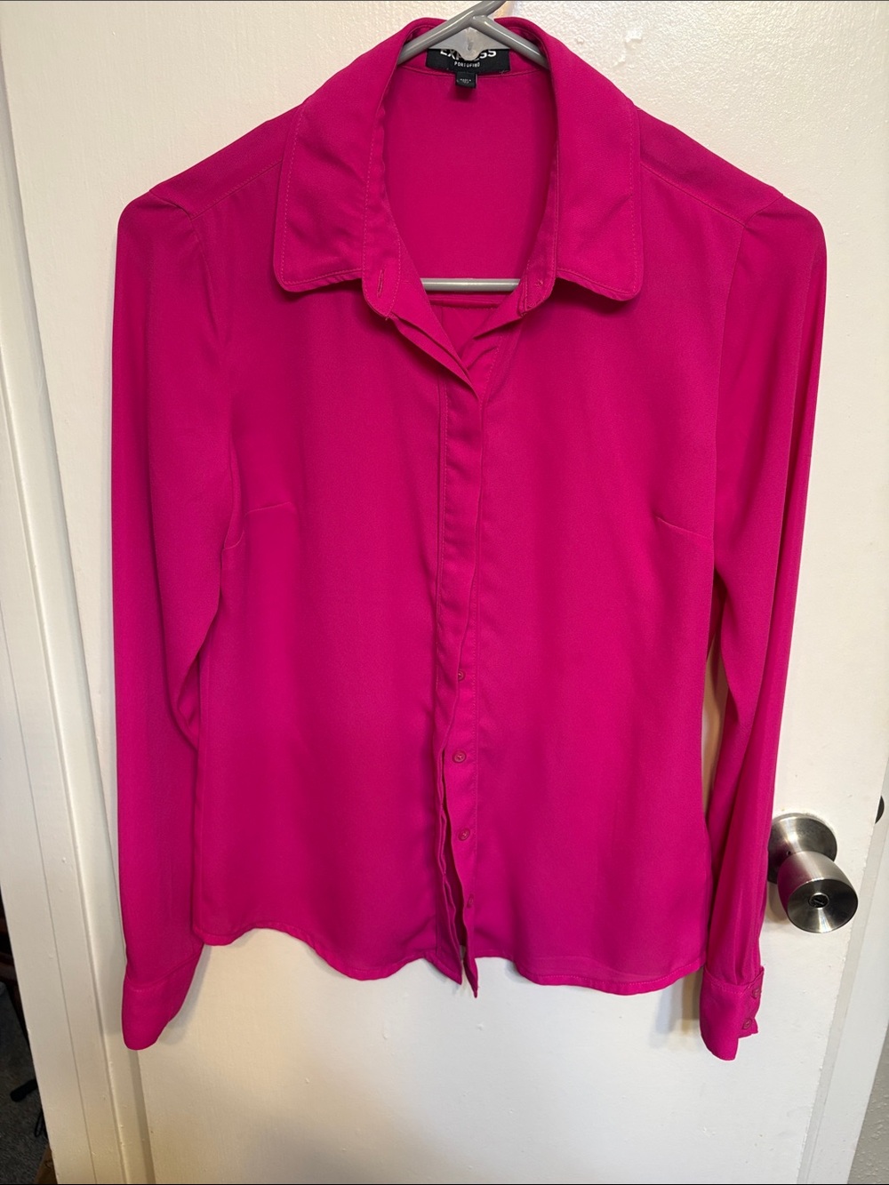Alfani Hot Pink Long-Sleeve Button-Down Blouse